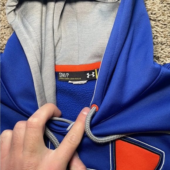 Under Armour Sweatshirt Hoodie Men's Small (S) Blue Orange Storm1 Loose Pullover - Picture 3 of 4